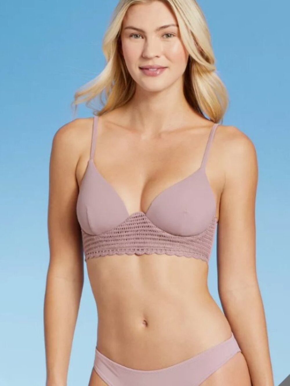 Women's Shade & Shore Purple Bikini Set Underwire Crochet Top Size 36D / Large
